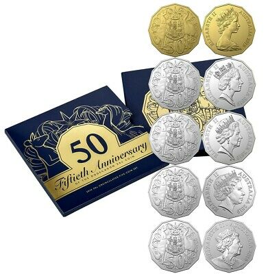 Australia 2019 5 Coin 50 Cent Set 50th Anniversary of the 50 Cent including Gold Plated 50 Cent
