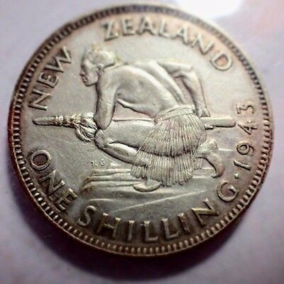 New Zealand 1943 1 Shilling Silver EF Extra Fine