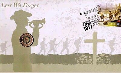 Australia 2017 $2 Coloured Uncirculated ANZAC Lest We Forget Stamp and Coin Cover PNC