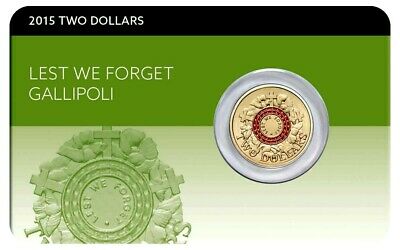 Australia 2015 $2 Coloured Uncirculated Lest We Forget ANZAC Day Coin Pack