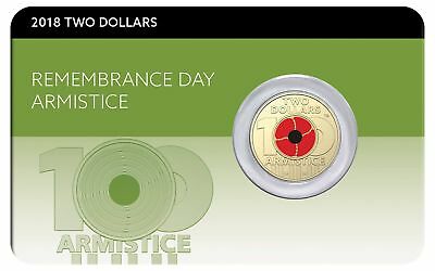 Australia 2018 $2 Coloured Uncirculated Remembrance Day Armistice Centenary Red Poppy Coin Pack