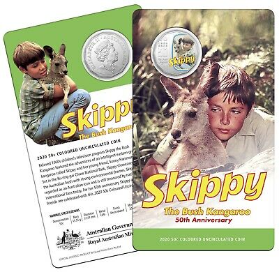 Australia 2020 50 Cent Coloured Uncirculated Skippy the Bush Kangaroo 50th Anniversary Carded