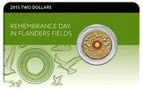 Australia 2015 $2 Flanders Fields Orange Coloured Uncirculated Remembrance Day Coin Pack