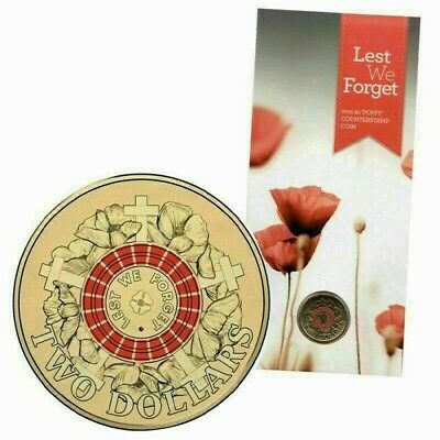 Australia 2015 $2 Coloured Uncirculated Lest We Forget Poppy Counterstamp Uncirculated Carded
