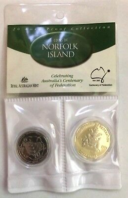 Australia 2001 50c & 20c Proof Norfolk Island Federation 2 Coin Set sachet of issue