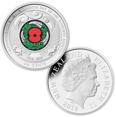 New Zealand 2018 50 Cent Uncirculated Remembrance Coin Coloured ex Roll