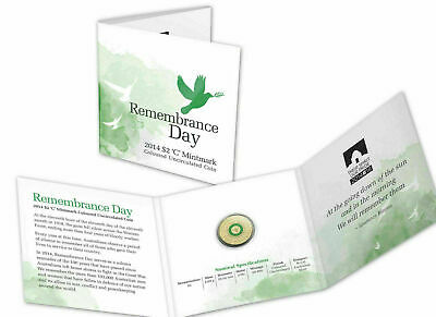 Australia 2014 $2 Green Coloured Uncirculated  Remembrance Day C Mintmark Folder