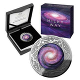 Australia 2021 $5 Coloured Proof The Earth and Beyond The Milky Way Domed 1 Oz Fine Silver