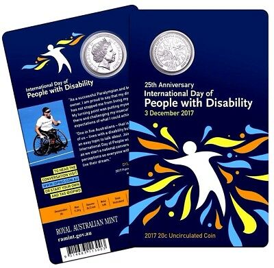 Australia 2017 20 Cent Frosted Uncirculated 25th Anniversary of International Day of People with Disability Carded