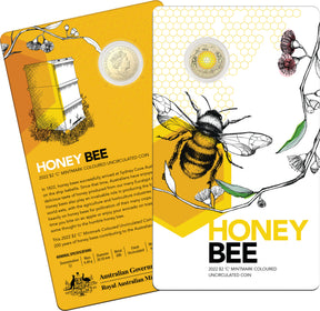 Australia 2022 $2 C Mintmark Honey Bee Uncirculated Carded Coin Back and Front of Card
