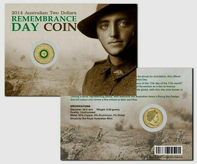Australia 2014 $2 Remembrance Day Green Coloured Uncirculated Coin Pack