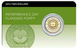 Australia 2012 $2 Uncirculated Remembrance Day Gold Poppy Al-Br Coin Pack
