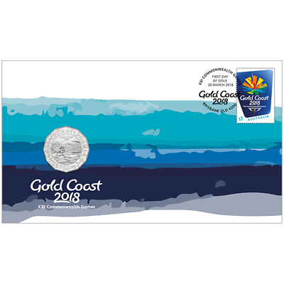 Australia 2018 50 Cent Uncirculated Commonwealth Games Stamp and Coin Cover PNC