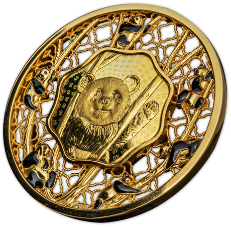 Solomon Islands 2022 $5 Panda Filigree 2oz Gold Plated Silver Proof-like Coin