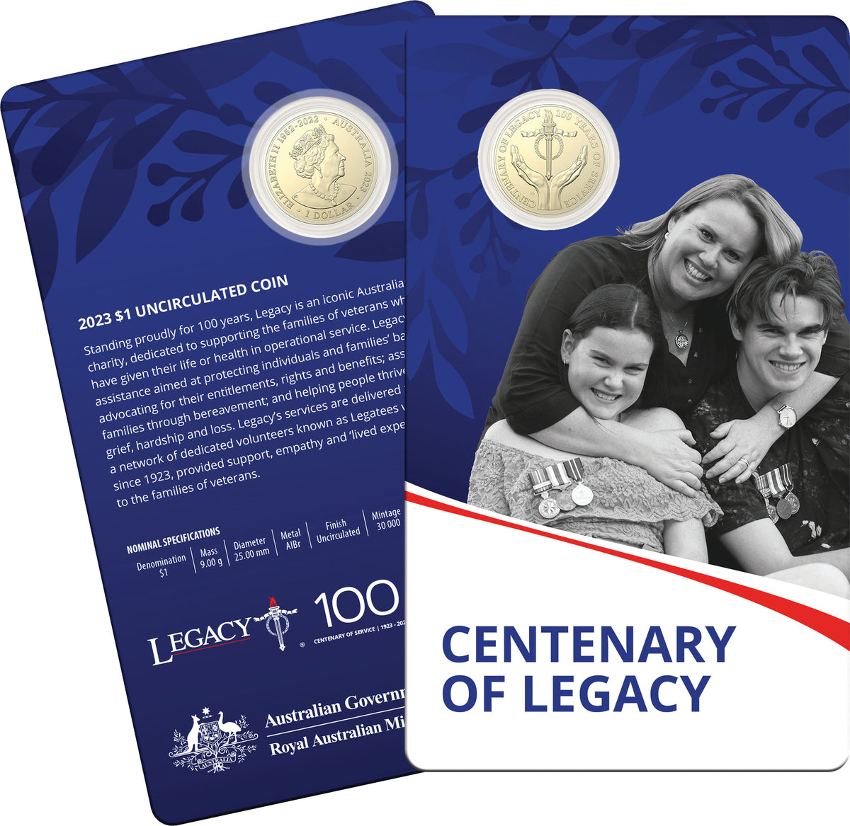 Australia 2023 $1 Centenary of Legacy Uncirculated Coin on Card