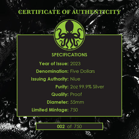 Niue 2023 $5 The Kraken 2oz .999 Silver Proof Coin 750 Minted