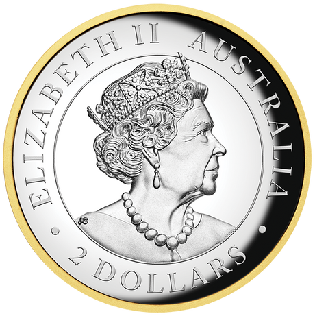 2022 $2 Australian Kookaburra 2 oz Silver High Relief Gilded Perth Mint