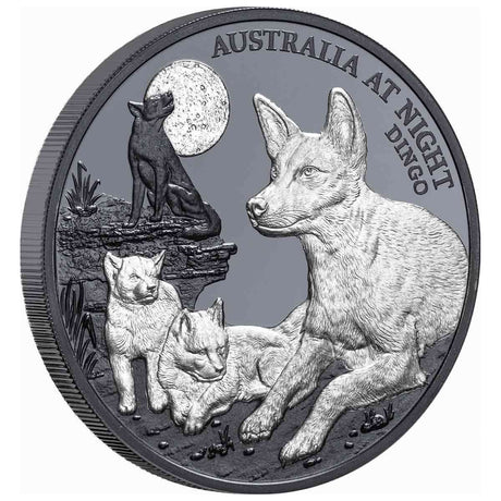 Niue 2021 $1 Australia at Night Dingo 1oz Silver Black Proof 1000 Mintage