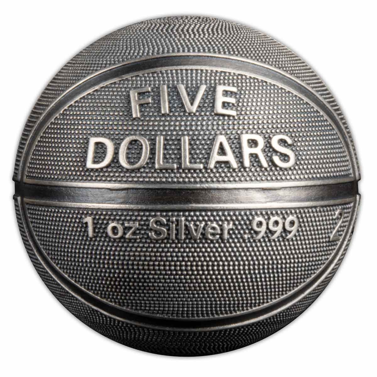 Samoa 2021 $5 Basketball-shaped Coin 1oz Silver Antiqued Reverse