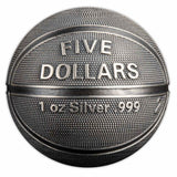Samoa 2021 $5 Basketball-shaped Coin 1oz Silver Antiqued Reverse