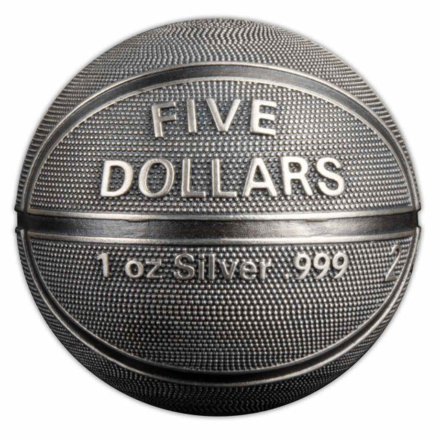 Samoa 2021 $5 Basketball-shaped Coin 1oz Silver Antiqued Reverse