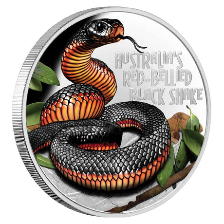 Niue 2022 $1 Deadly & Dangerous Red-Bellied Black Snake Coloured 1oz 99.99% Silver Proof Coin