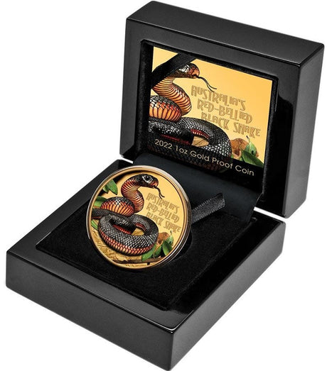 Niue Deadly & Dangerous Red-Bellied Black Snake 2022 $100 Coloured 1oz Gold Proof Coin