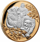 CERTIFICATE # 8 Niue 2022 $10 Apex Predators - Cougar vs Bear Selectively Gold-Plated 5oz Silver Proof Coin