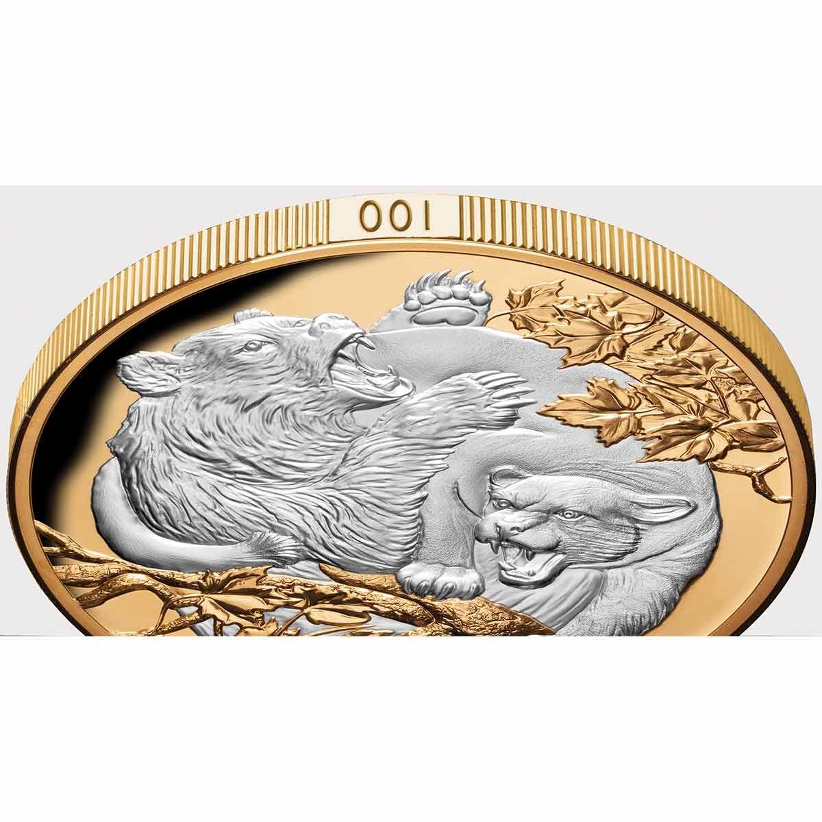 CERTIFICATE # 8 Niue 2022 $10 Apex Predators - Cougar vs Bear Selectively Gold-Plated 5oz Silver Proof Coin