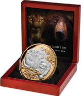 CERTIFICATE # 8 Niue 2022 $10 Apex Predators - Cougar vs Bear Selectively Gold-Plated 5oz Silver Proof Coin