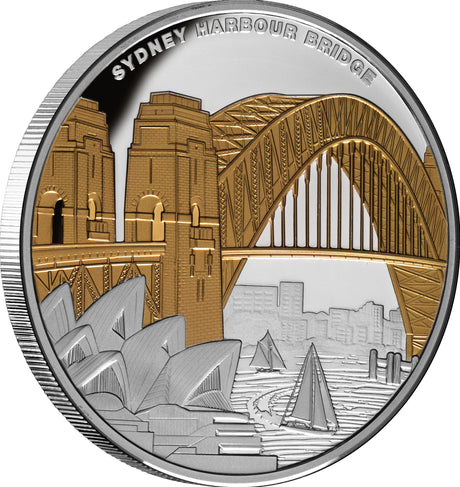 Niue 2022 $1 Sydney Harbour Bridge "The Coat Hanger" Gold-plated 1oz Silver Proof Coin