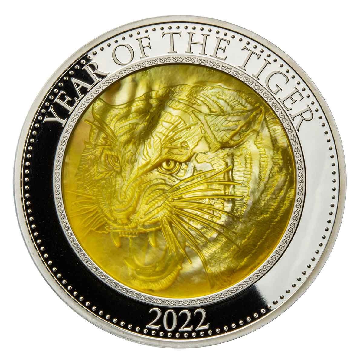 Cook Islands 2022 $25 Lunar Tiger Mother of Pearl 5oz Silver Proof Coin
