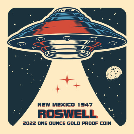 Niue 2022 $100 Roswell Alien & Flying Saucer 1oz Gold .9999 Proof Coin