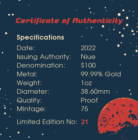Niue 2022 $100 Roswell Alien & Flying Saucer 1oz Gold .9999 Proof Coin