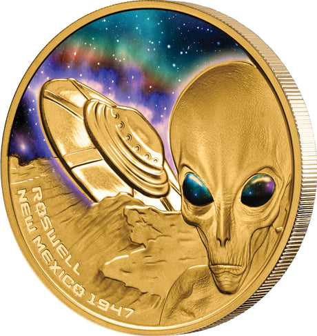 Niue 2022 $100 Roswell Alien & Flying Saucer 1oz Gold .9999 Proof Coin