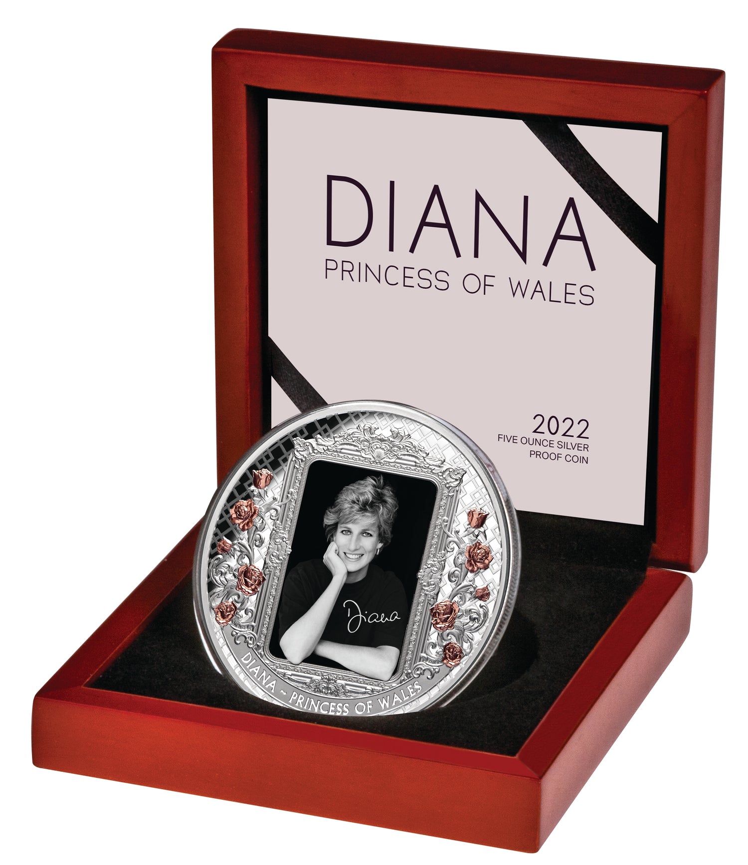 Tokelau 2022 $10 Diana Princess of Wales Rose-Gold Plated Coloured 5oz Silver Proof Case