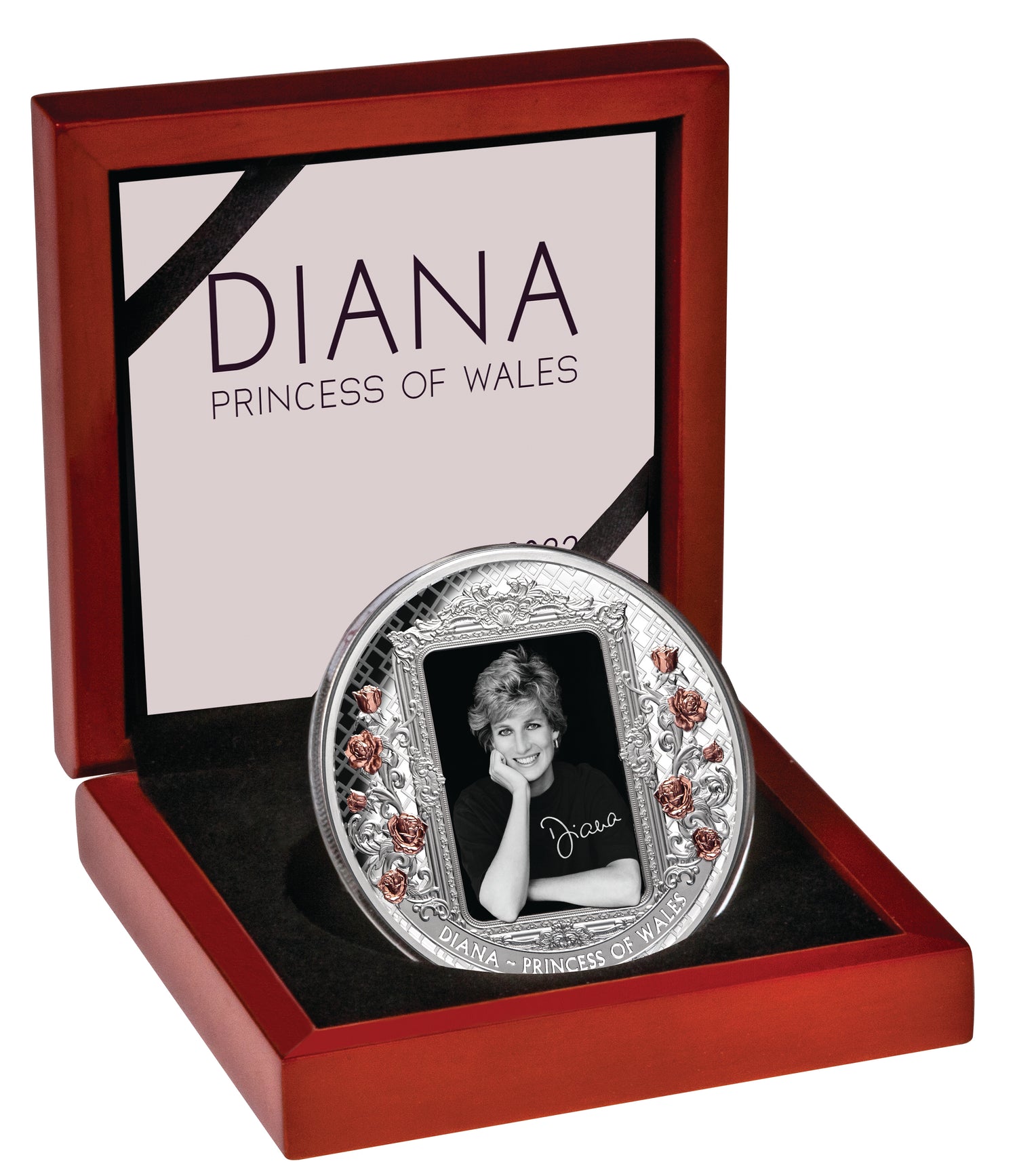 Tokelau 2022 $10 Diana Princess of Wales Rose-Gold Plated Coloured 5oz Silver Proof Coin Case
