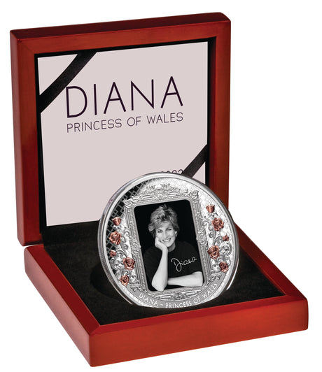 Tokelau 2022 $10 Diana Princess of Wales Rose-Gold Plated Coloured 5oz Silver Proof Coin Case