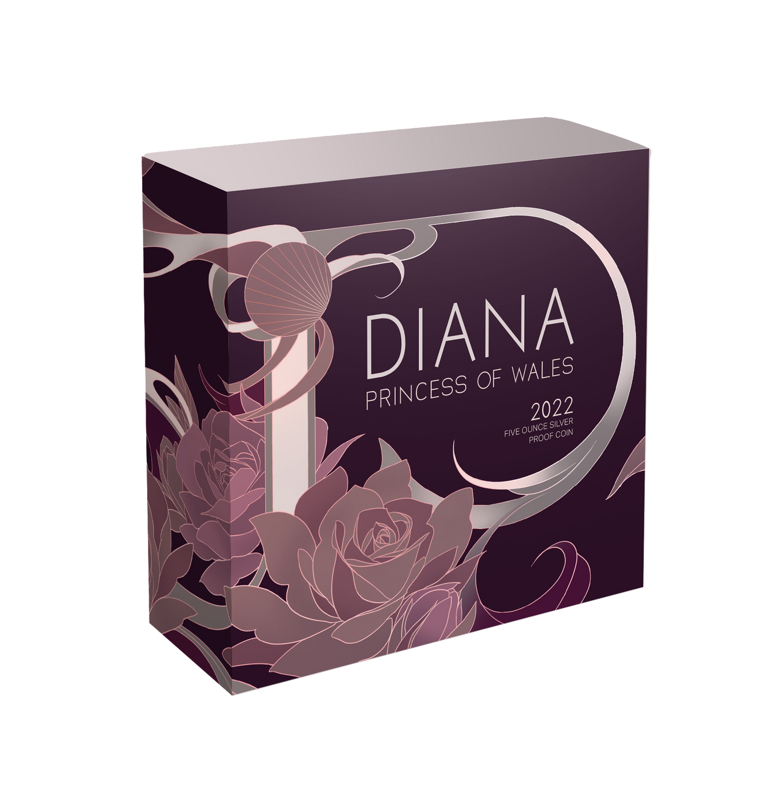 Tokelau 2022 $10 Diana Princess of Wales Rose-Gold Plated Coloured 5oz Silver Proof Coin Box front