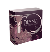 Tokelau 2022 $10 Diana Princess of Wales Rose-Gold Plated Coloured 5oz Silver Proof Coin Box front