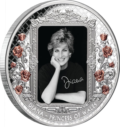 Tokelau 2022 $10 Diana Princess of Wales Rose-Gold Plated Coloured 5oz Silver Proof Coin Reverse