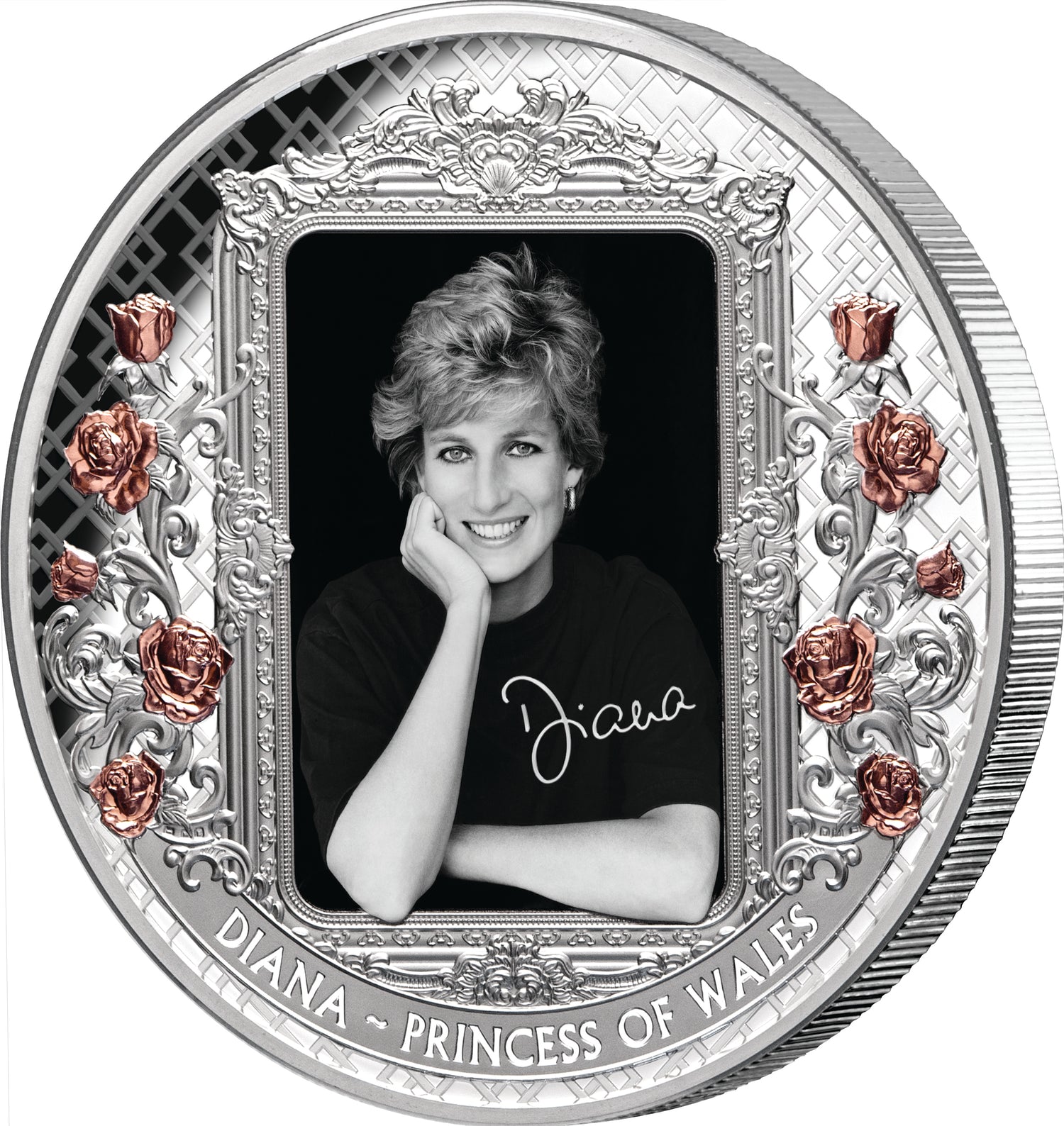 Tokelau 2022 $10 Diana Princess of Wales Rose-Gold Plated Coloured 5oz Silver Proof Coin reverse