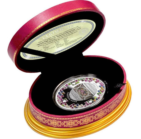 Niue Island 2021 $2 Faberge Egg Mosaic Petit Point Embroidery with Crystals Coloured 56g Silver Proof Coin