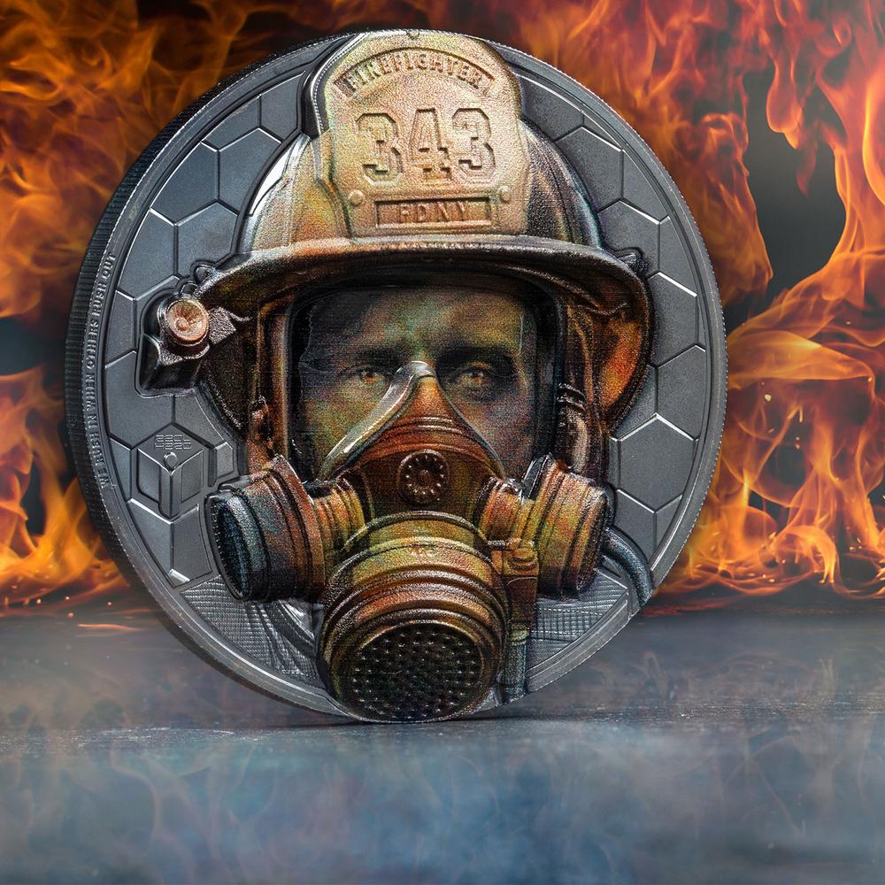 Cook Islands 2021 $20 Firefighter - Real Heroes – Only the Brave are Free - 9/11 3 Oz Pure Silver Black Proof Coin CIT Smartminting®