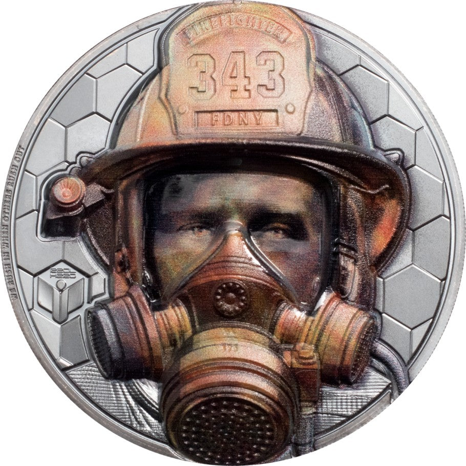 Cook Islands 2021 $20 Firefighter - Real Heroes – Only the Brave are Free - 9/11 3 Oz Pure Silver Black Proof Coin CIT Smartminting®