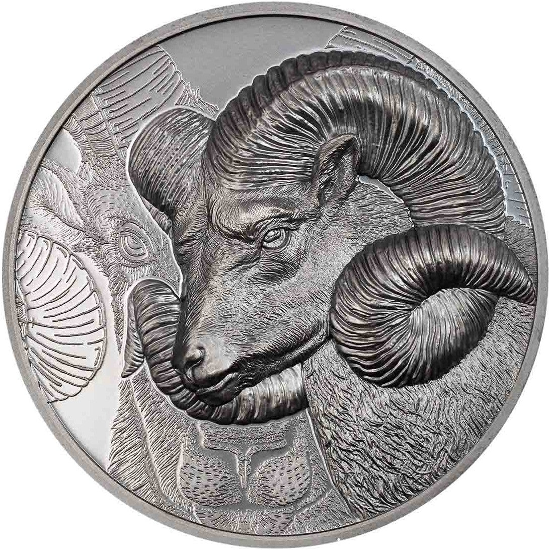 Wild Mongolia 2022 1000 Togrog Argali Ram 2oz 99.9% Silver Ultra High Relief Black Proof Coin UHF CIT