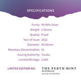 Tuvalu 2022 $1 Aurora Australis $1 1oz Silver Proof Coin Low mintage 2000 Perth Mint