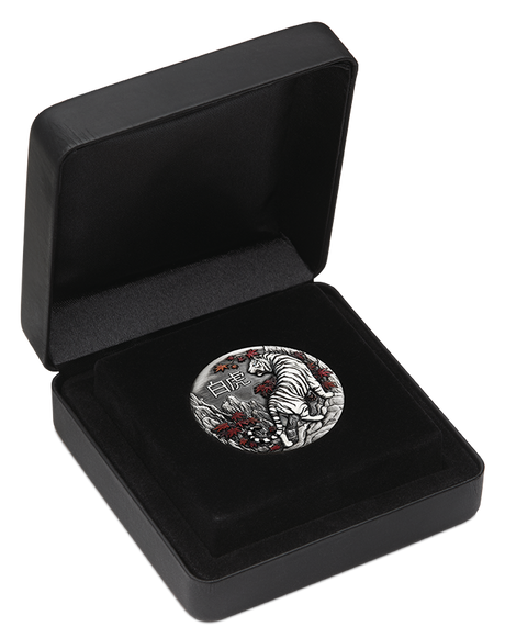 Tuvalu 2022 $2 2oz Antique Silver White Tiger Colorised Coin Perth Mint
