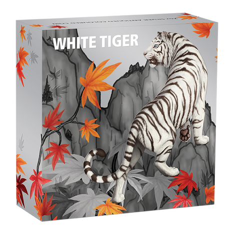 Tuvalu 2022 $2 2oz Antique Silver White Tiger Colorised Coin Perth Mint