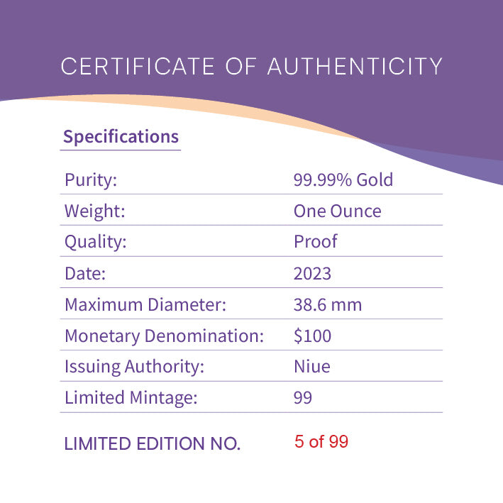Niue 2023 $1 Azure Kingfisher Gold 1oz .9999 Coloured Proof Coin